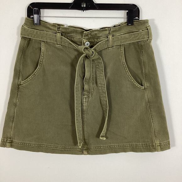 American Eagle Paperbag Waist Skirt 12 Army Green Tie Belt Pockets Stretch - Picture 8 of 8